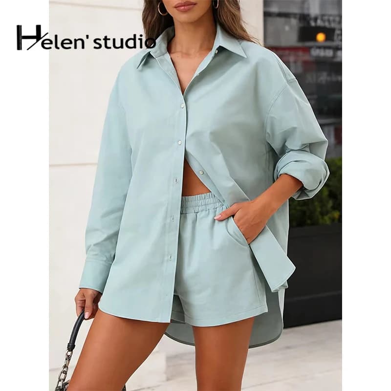 Chemise ample 100% coton pour femme, élégante et décontractée, col rabattu, manches longues
