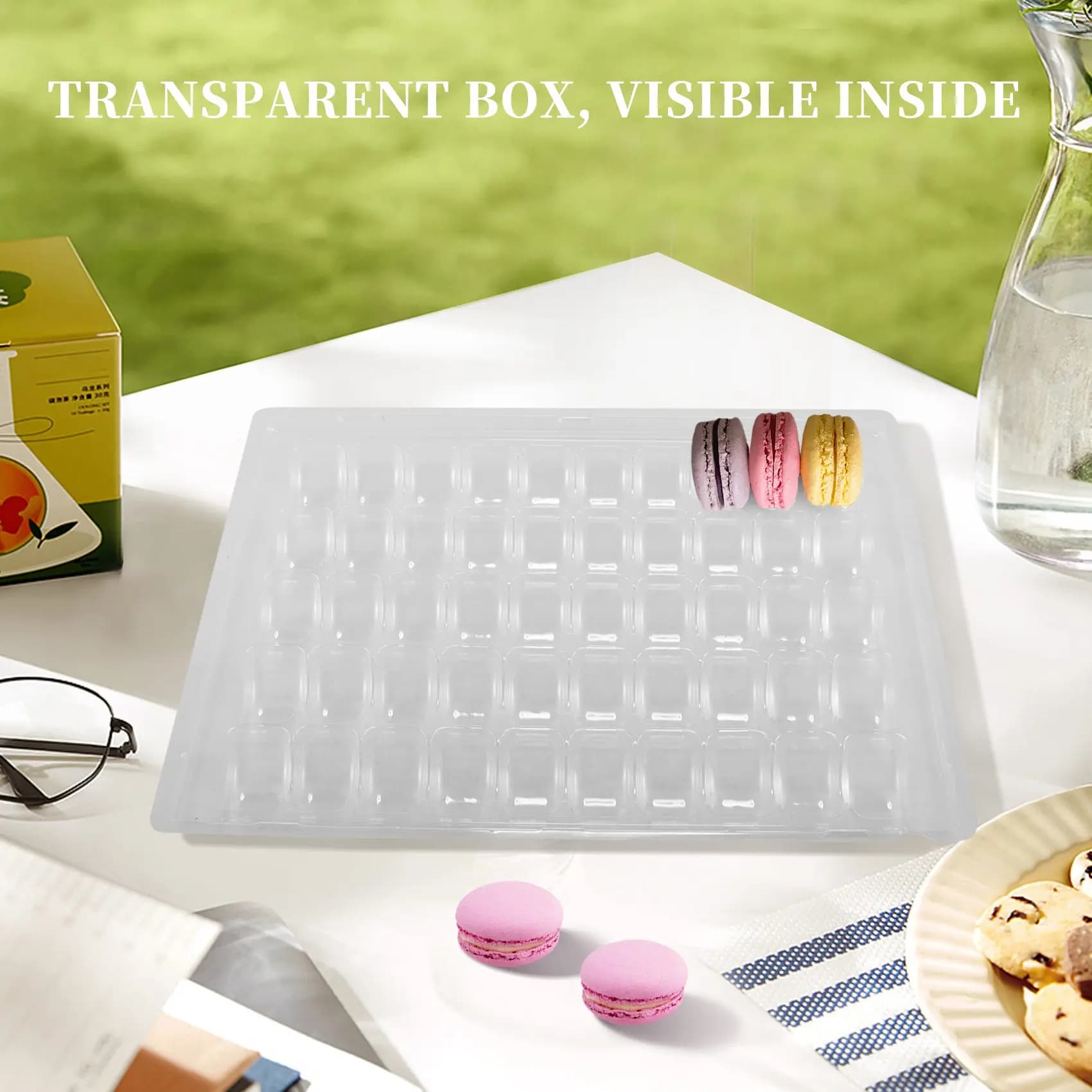 Plateaux de rangement pour macarons français transparents, l'horloge fermable, peut contenir 50 maca