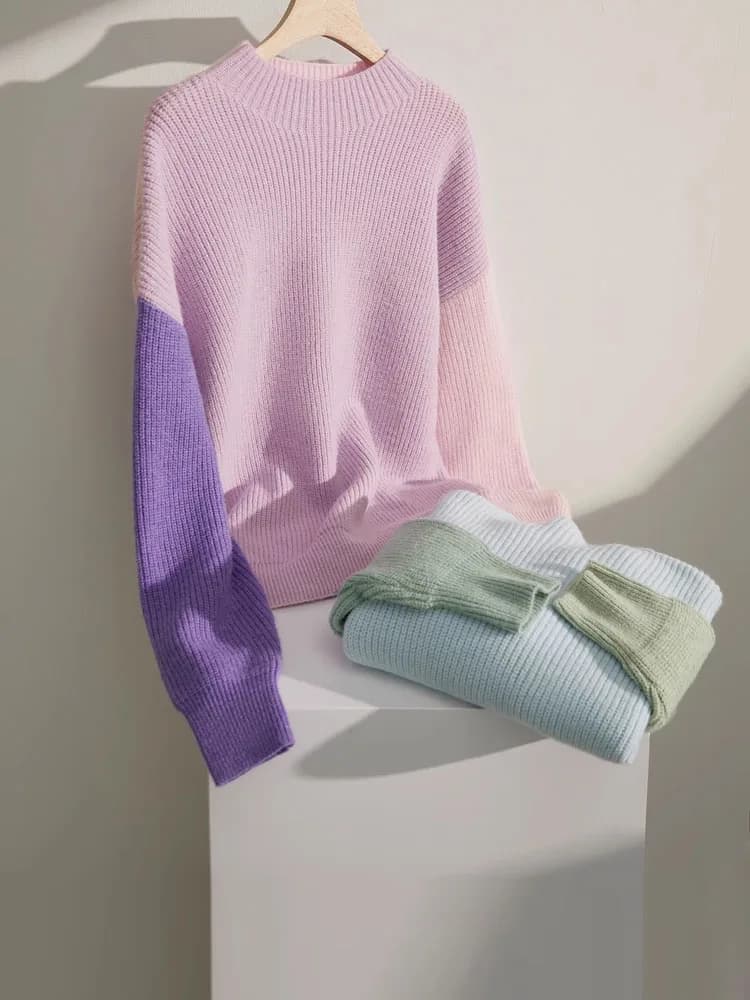 AMII minimalisme chandails femmes 2024 printemps vêtements de rue épissé haut tricoté manches tomban