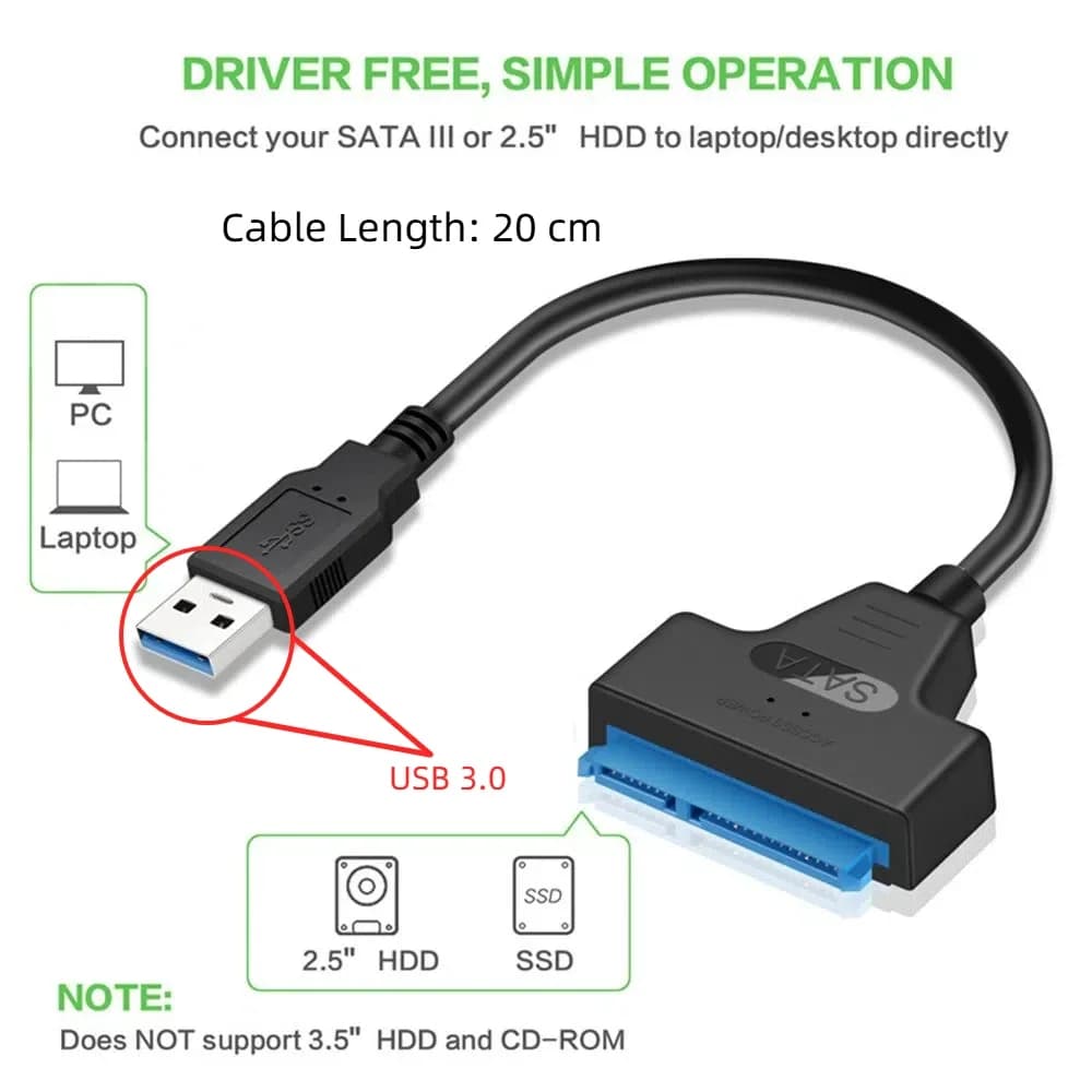 Adaptateur de disque dur professionnel Sata III 22 broches, convertisseur de câble USB 3.0 vers SATA