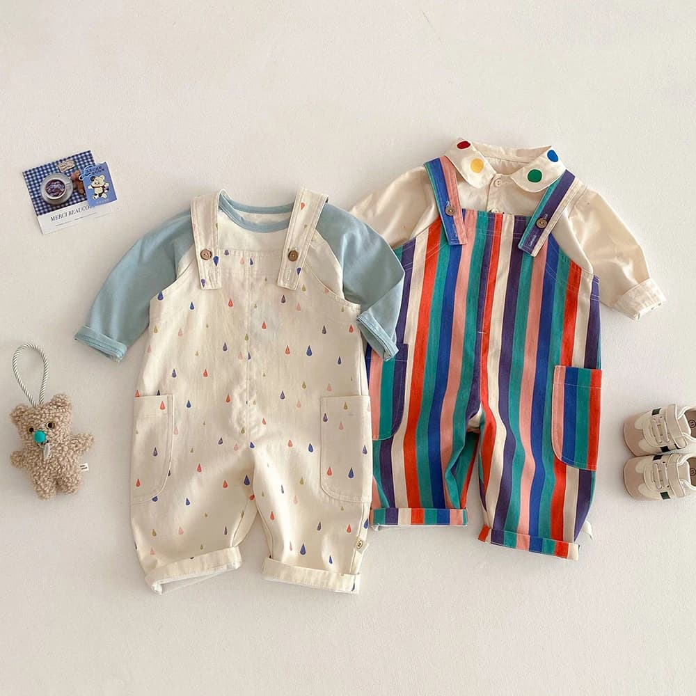 Vêtements de printemps unisexes pour enfants, salopette à la mode, combinaisons à pois rayés, costum