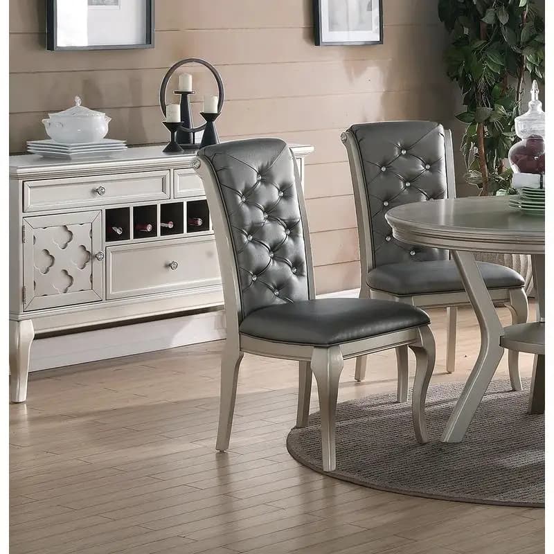 7 pièces Rect. Ensemble de table à manger en verre avec teinte argentée et 6 chaises d'appoint capit
