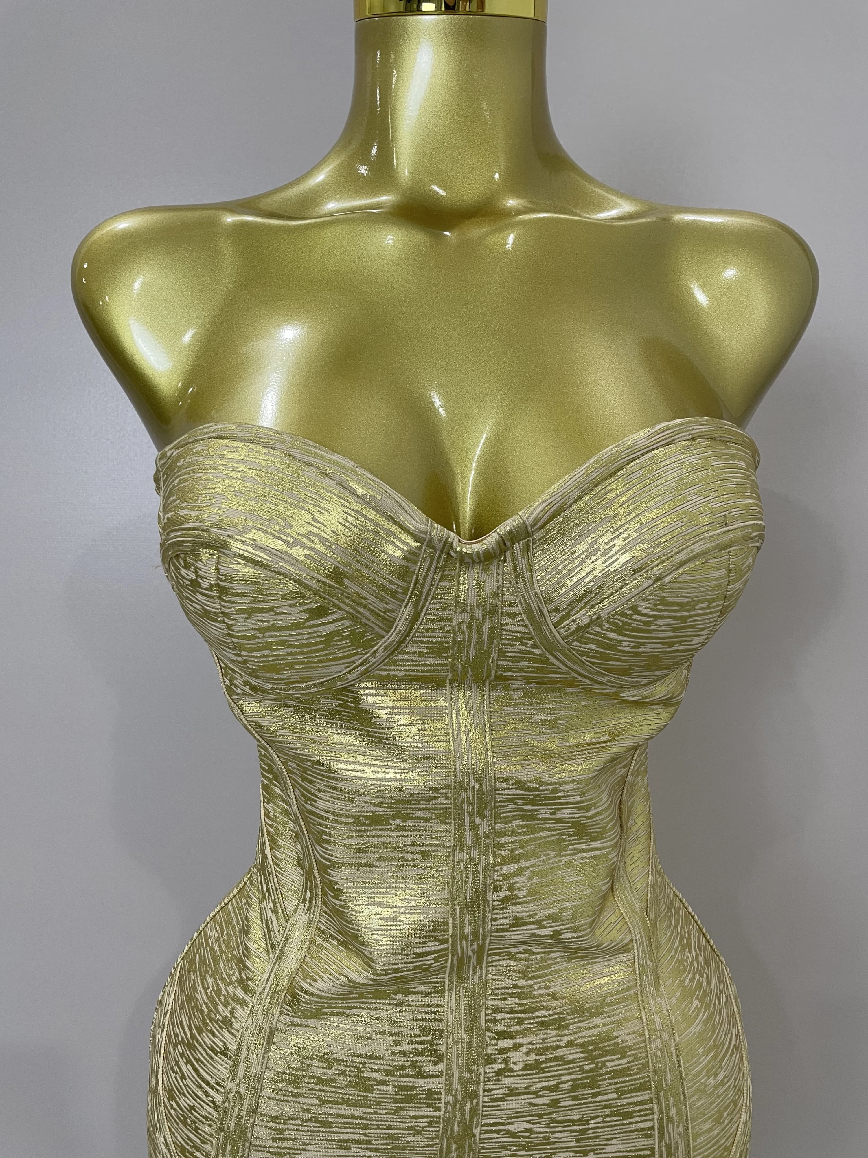 Sexy bretelles or noir feuille couleur moulante robe de pansement 2025New femmes mode célébrer soiré