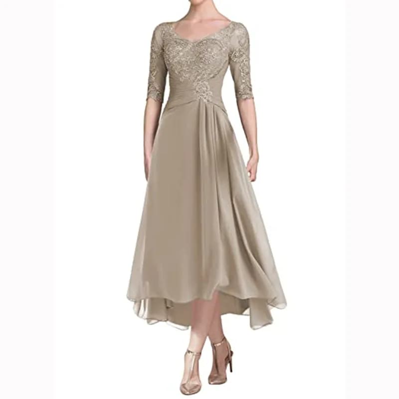Robes mère de la mariée, demi-manches, robe de bal en dentelle perlée, en mousseline de soie, robe d