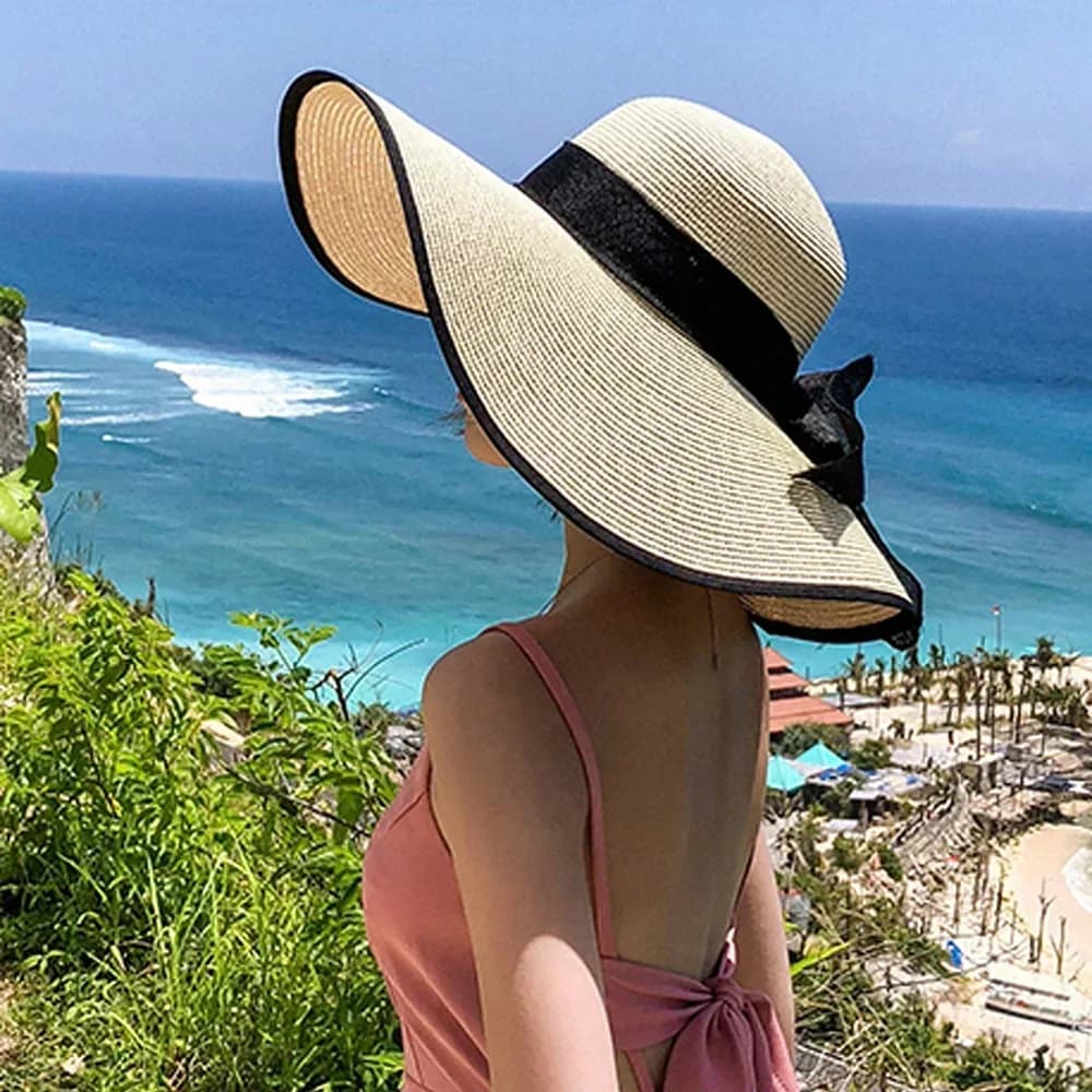 Chapeau de plage surdimensionné avec nœud de bord de mer pour femmes, 1 pièce, chapeau de paille d'é