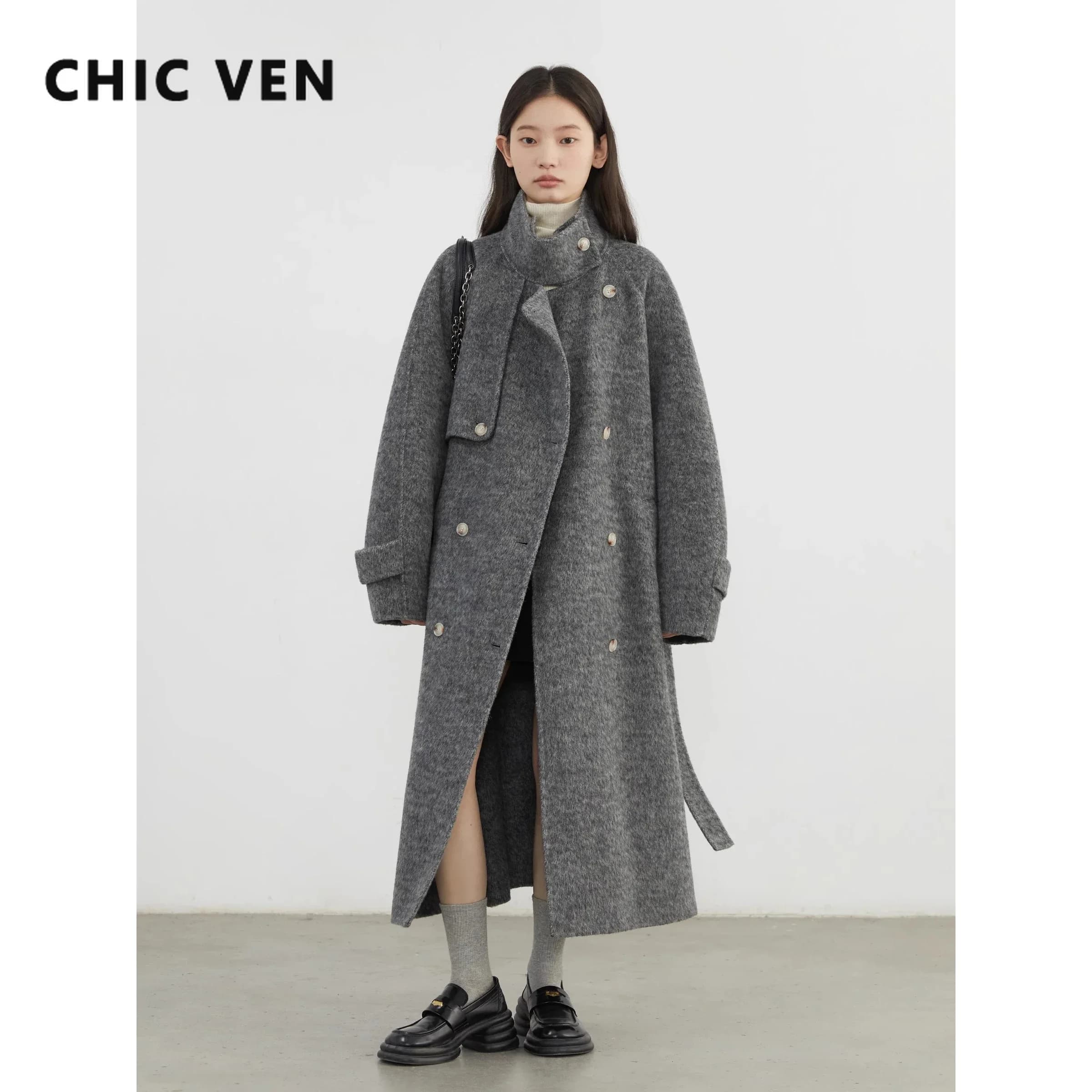 CHIC VEN – manteaux en laine pour femmes, ample, col montant, pardessus Double face, vêtements de de