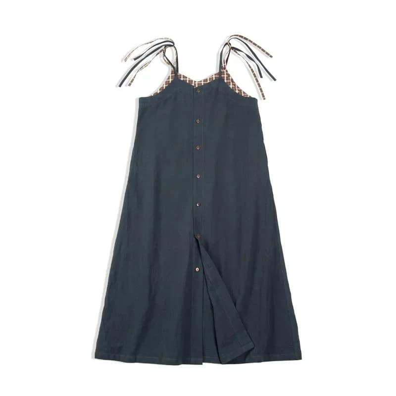Maden-Robe à bretelles spaghetti à surpiqûres vintage japonaises pour femmes, robe longue sans manch