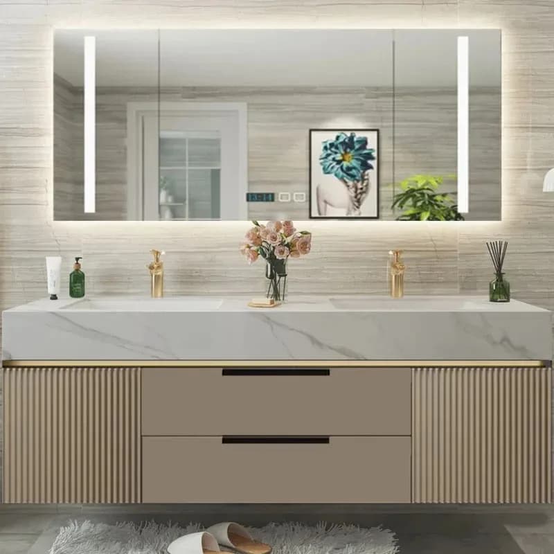Meuble de salle de bain de luxe en bois avec tiroirs étanches, design élégant, ensemble complet de r