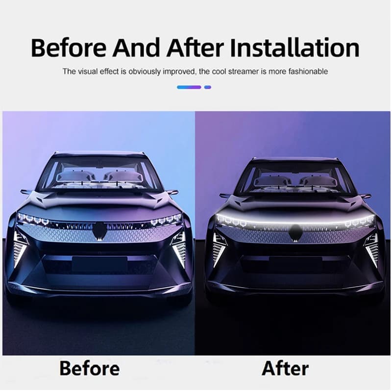 Feu de capot de voiture LED avec clignotant, balayage jaune, démarrage DRL, feux de jour dynamiques,