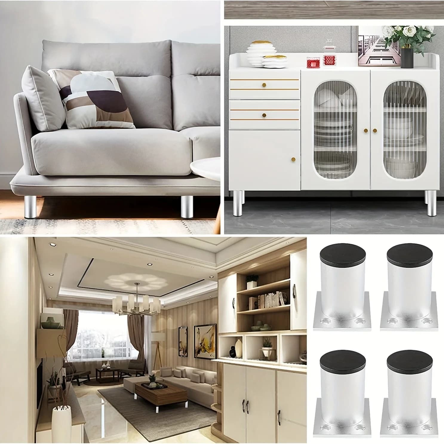 4 pièces pieds de meubles épaissies en alliage d'aluminium pieds d'armoire avec vis pieds réglables 