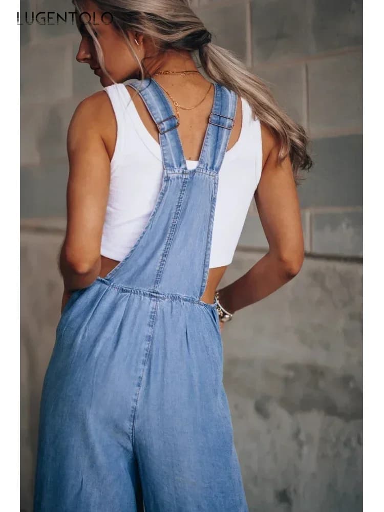 Salopette en Denim pour Femme, Salopette à Jambes Larges, avec Poches, Taille Haute, Mode de Rue, Br
