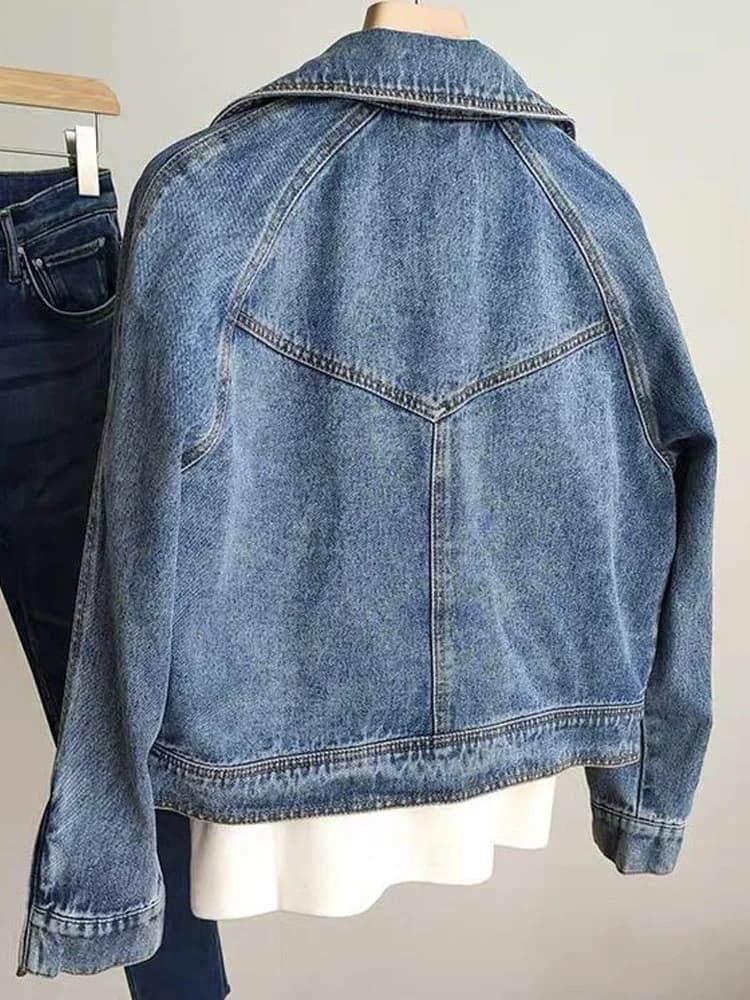 Moto fermeture éclair à manches longues veste en jean pour femmes veste en jean printemps automne fe