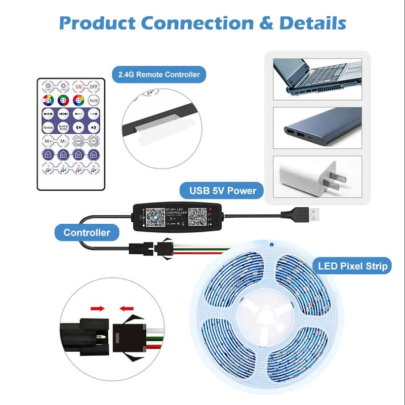 WS2812B contrôleur Bluetooth musique APP contrôle pour Pixel LED bande lumineuse SK6812 WS2811 WS281