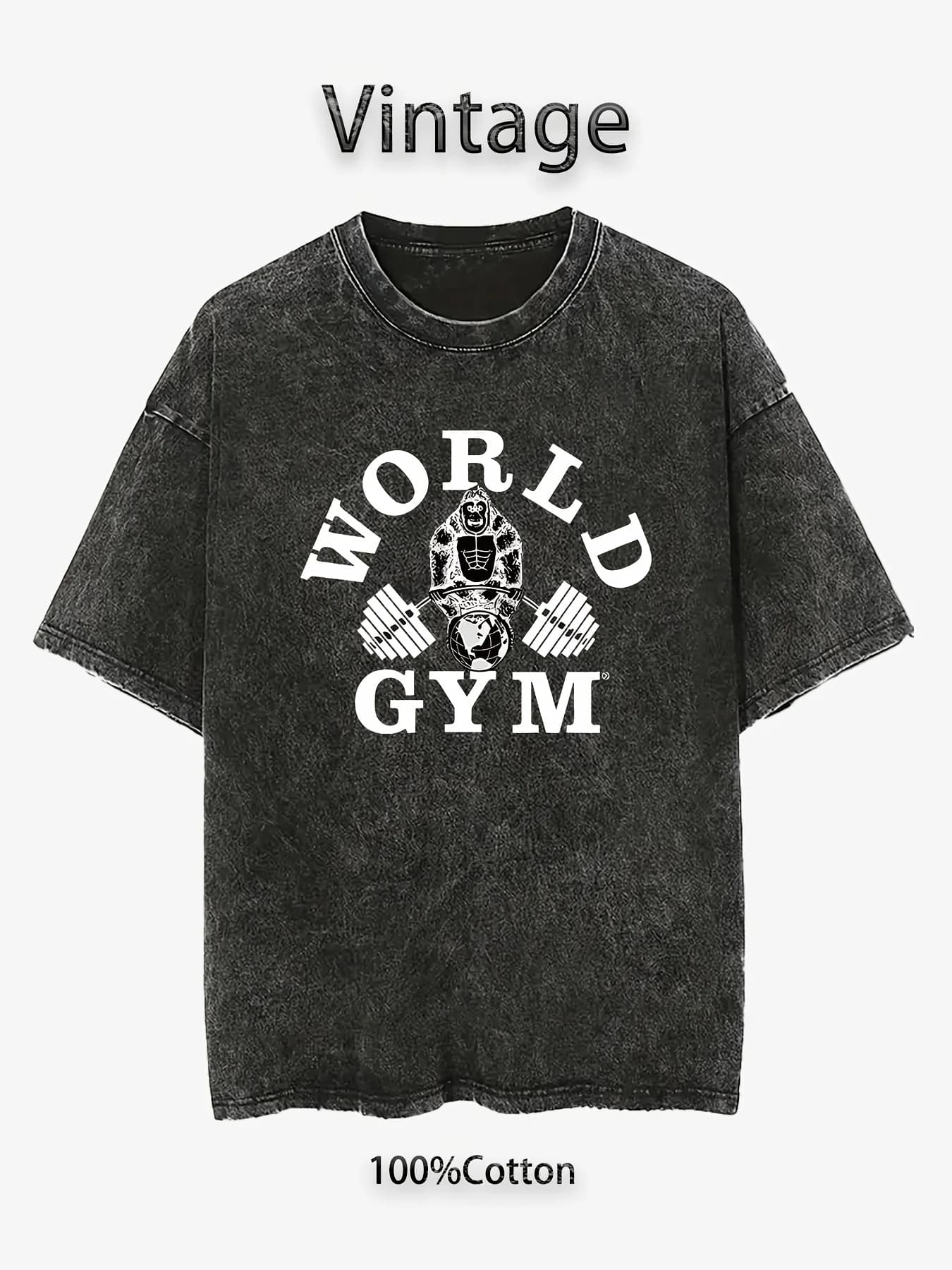 T-shirt d'été pour homme, style rétro, 100 % coton, délavé et vieilli, coupe ample, avec motif impri