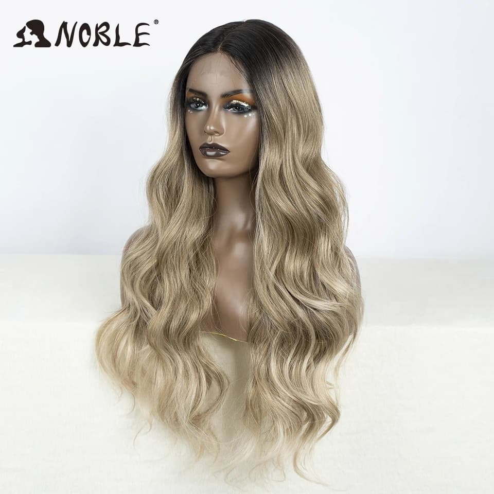 Perruque Lace Front Wig synthétique 30 pouces-Noble, perruque Lace Wig longue ondulée 360 0mbre blon
