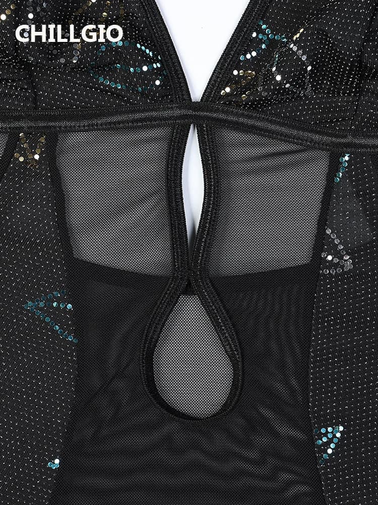 CHILLGIO femmes paillettes paillettes body mode à bretelles barboteuses Lingerie moulante Onesie Sex