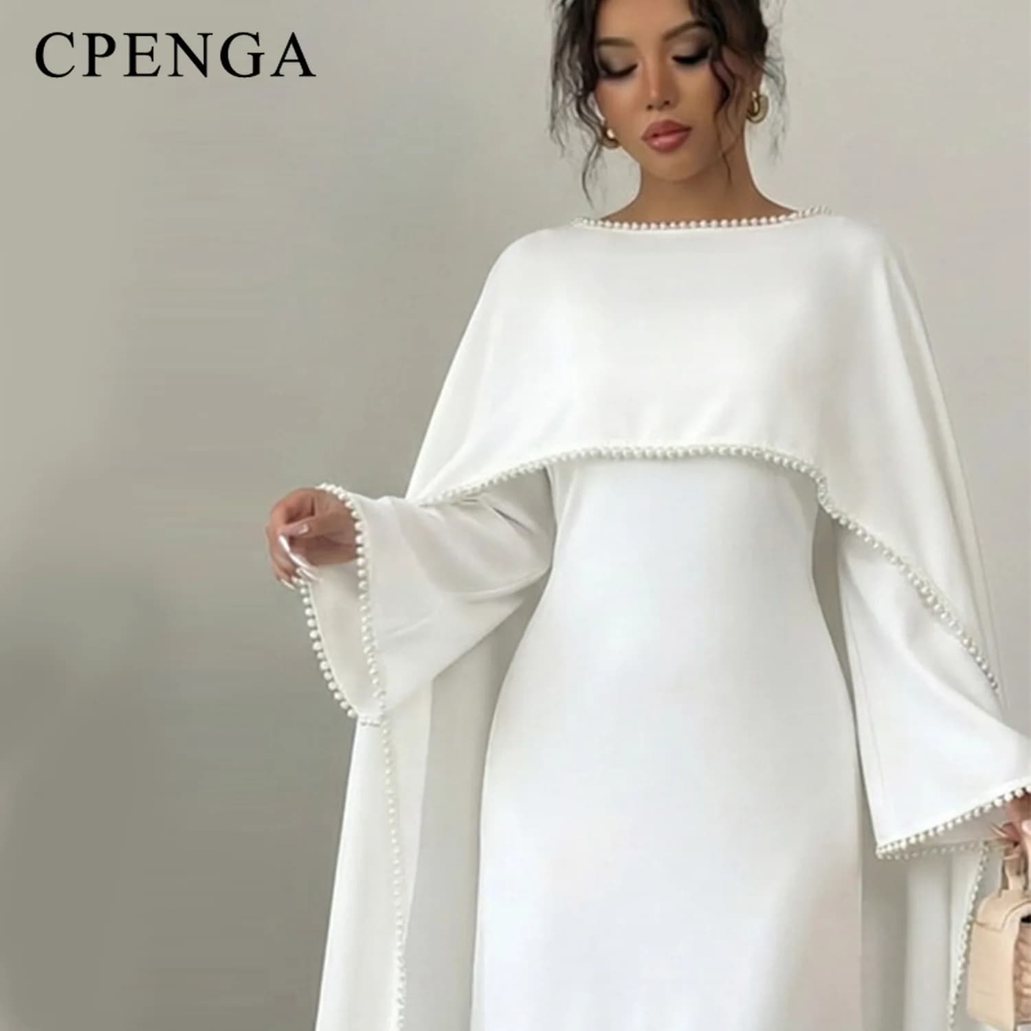Robe Abaya Modeste pour Femmes Musulmanes du Moyen-Orient avec Châle Amovible, Élégante Robe Simple 