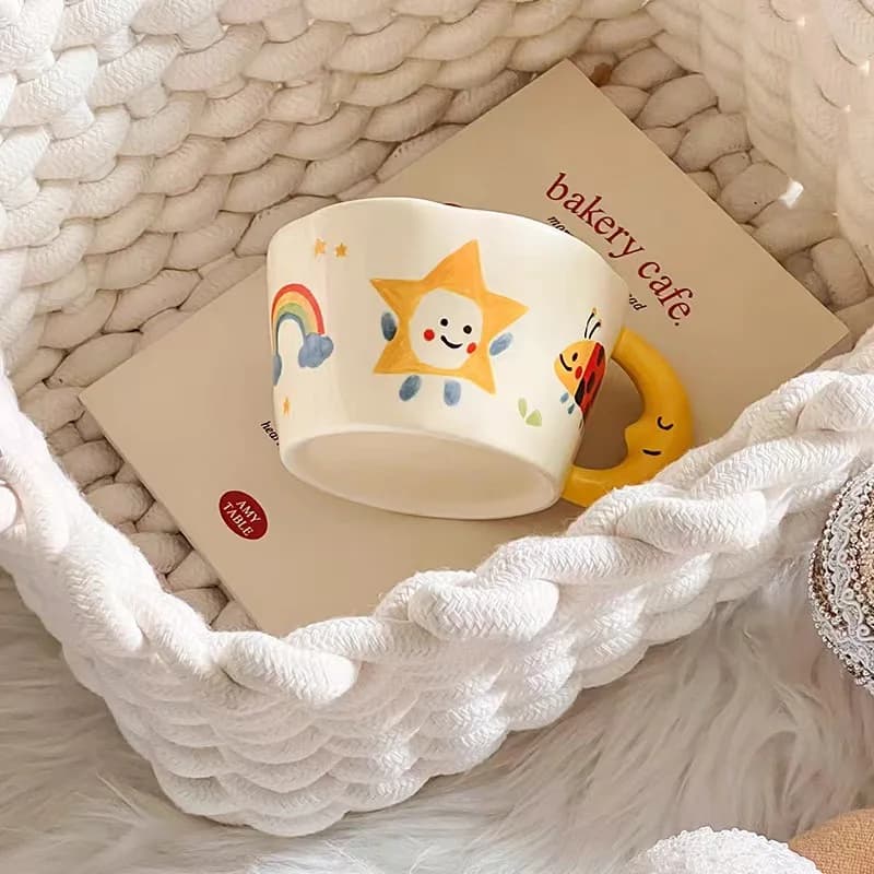 Tasse en céramique belle peinte à la main avec poignée de lune tasse de petit déjeuner créative verr