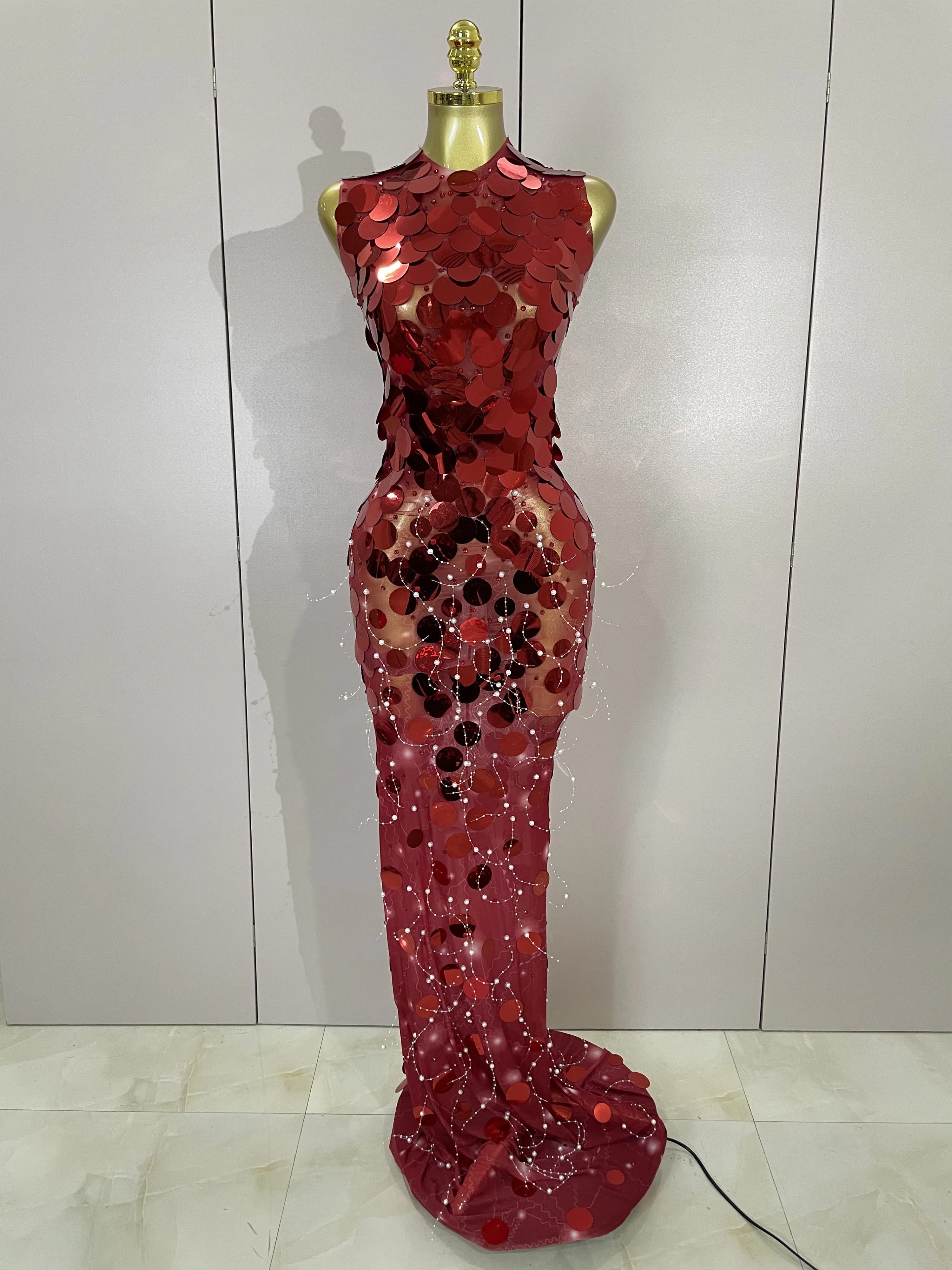 Robe Maxi en maille pour femmes, tenue de luxe, paillettes scintillantes, Sexy, soirée, spectacle, c