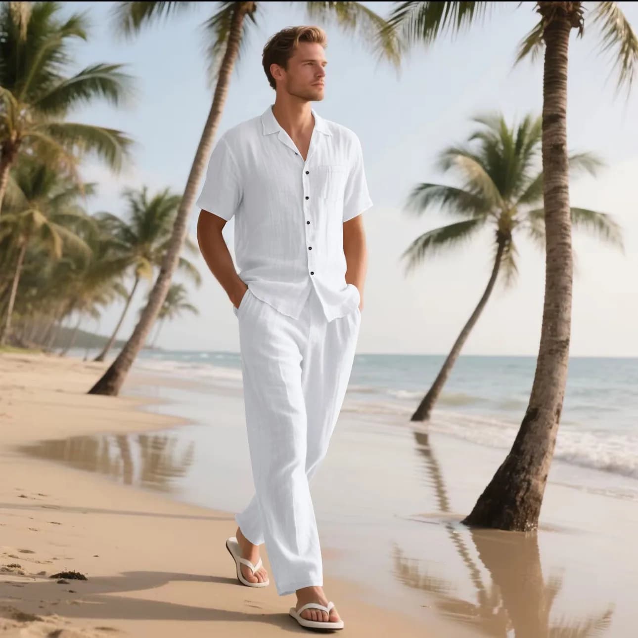L'ensemble chemise à manches courtes en lin pour hommes Summer Beach de 2025 est un ensemble pantalo