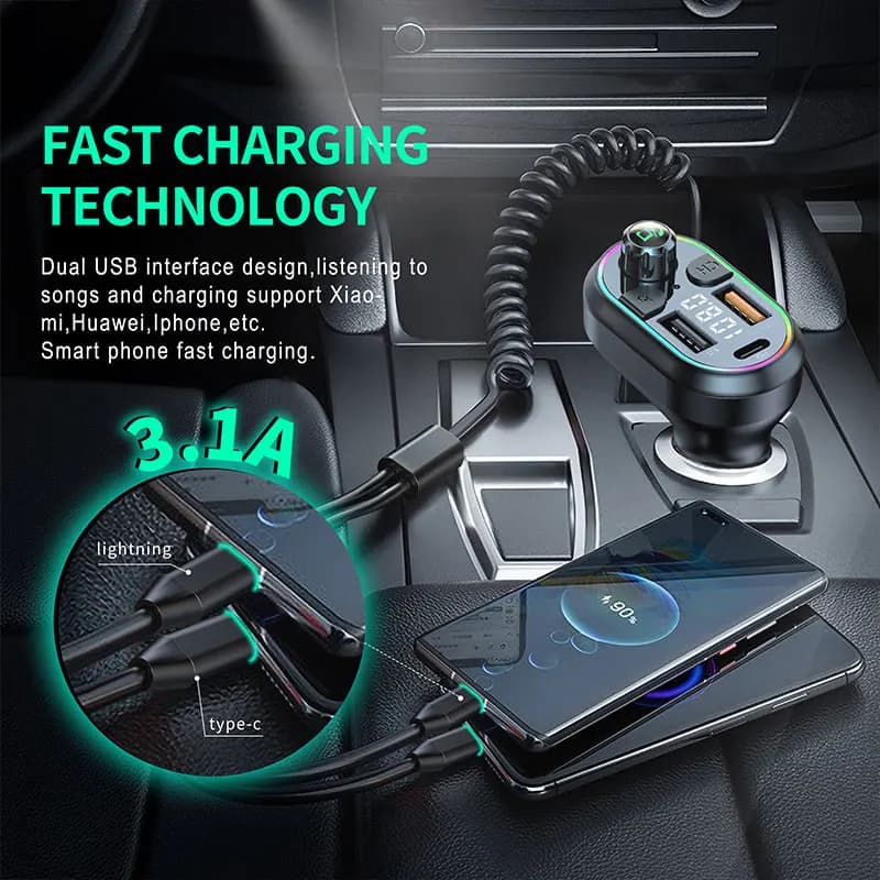 Transmetteur FM Bluetooth 5.0 pour voiture, récepteur Audio sans fil, lecteur MP3 25W PD, Charge rap