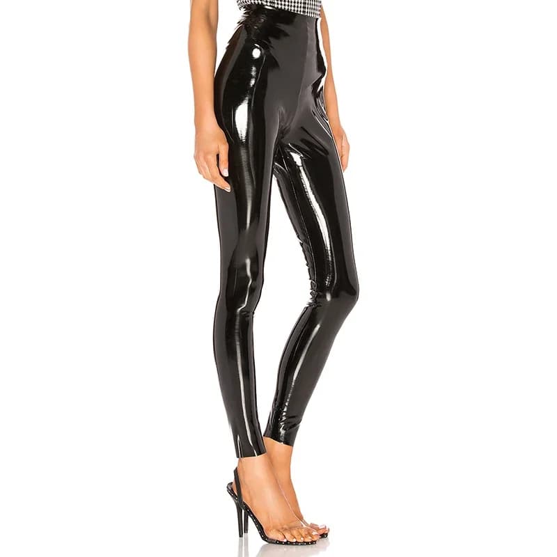Femmes brillant en cuir PU blanc PVC pantalon mince 4XL Sexy Leggings Latex extensible taille haute 