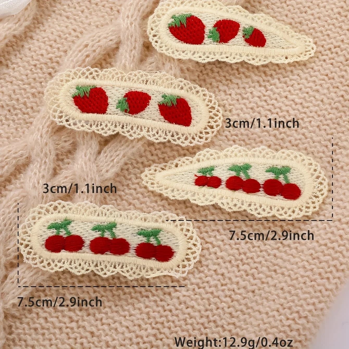 Épingles à cheveux mignonnes 2 pièces, épingles à cheveux tricotées colorées cerise et fraise, acces