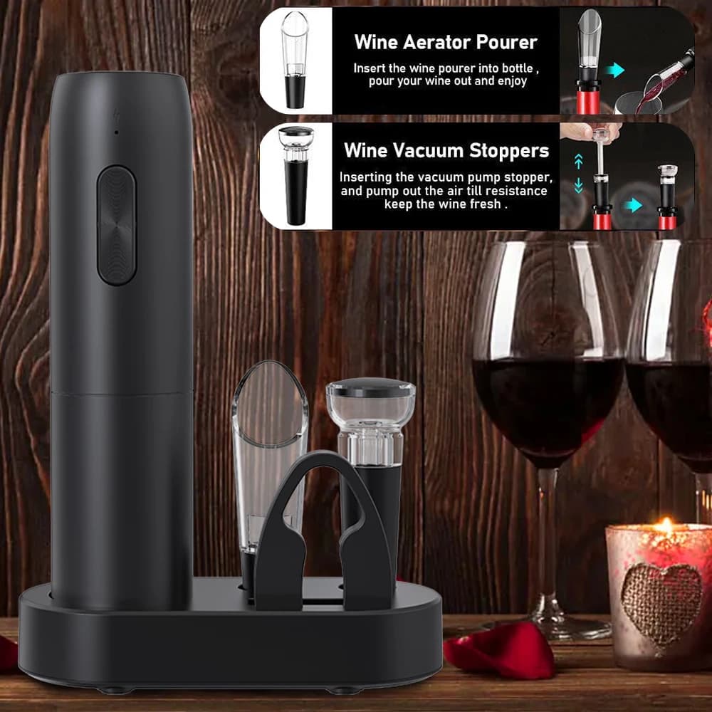 Ouvre-bouteille de vin électrique avec base de charge, tire-bouchon à vin rouge automatique, outils 