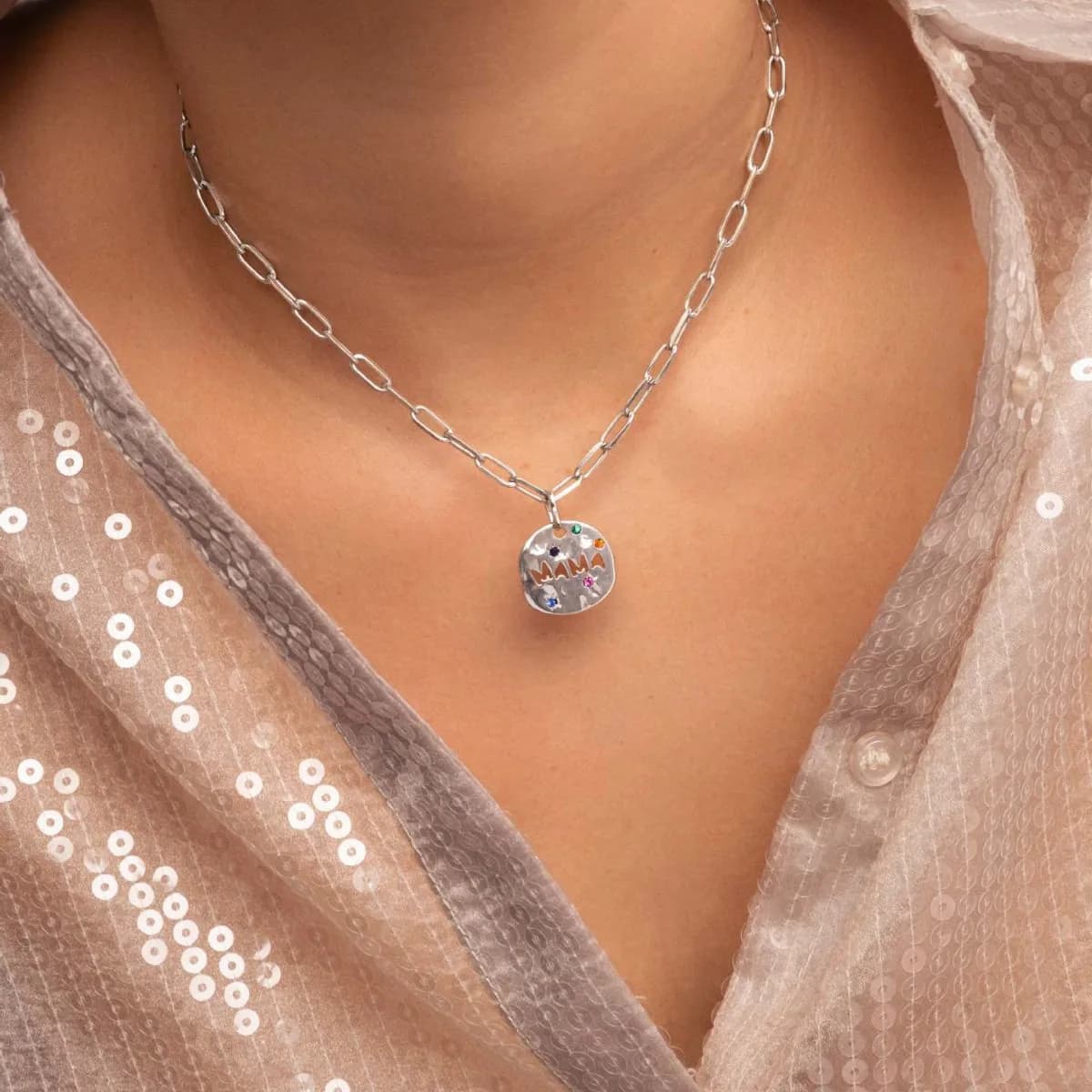 Collier pendentif MAMA pour maman grand-mère, pendentif tarot d'ange gardien rond irrégulier en acie