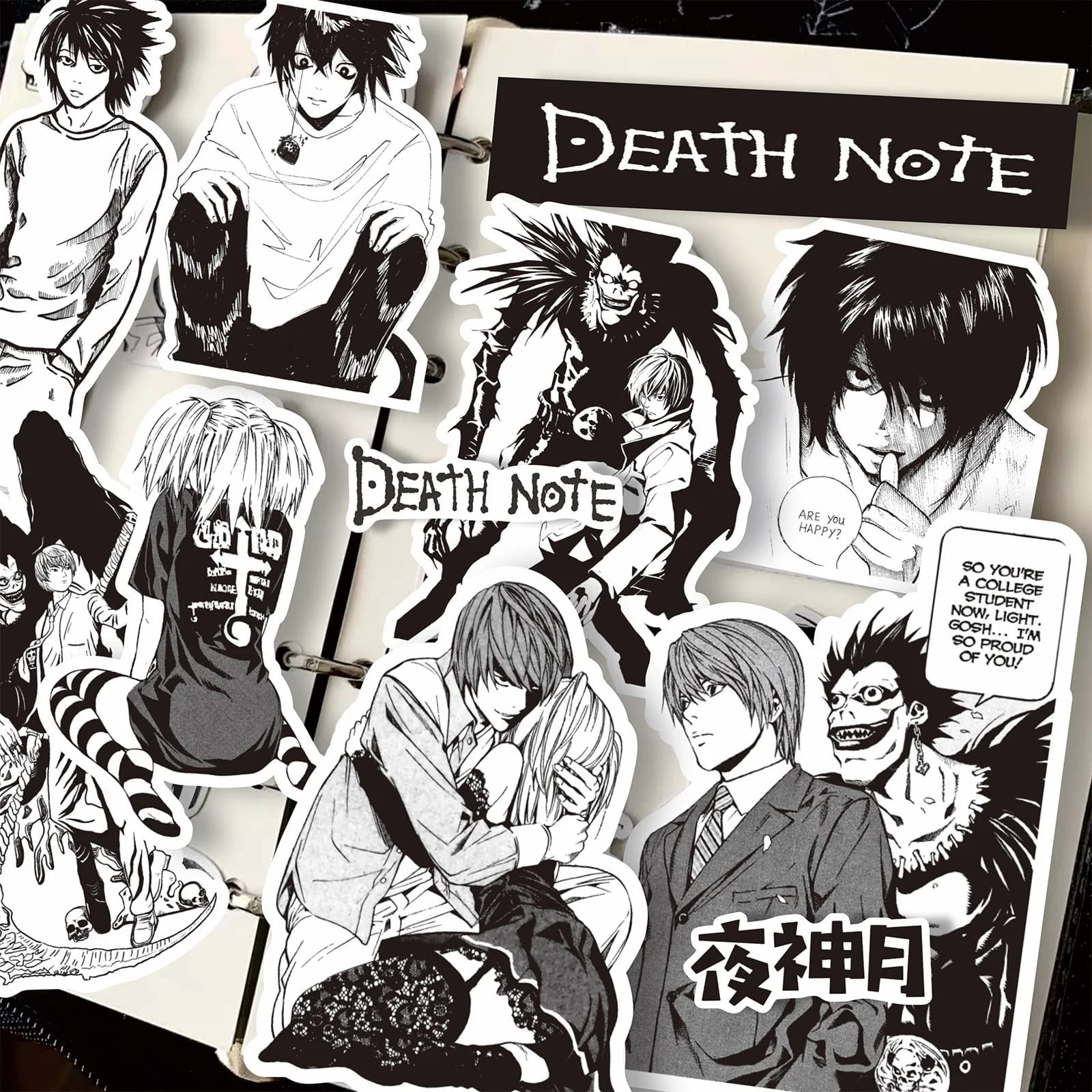 65 pièces Anime Death Note autocollants noir blanc décalcomanies Scrapbook bagages ordinateur portab
