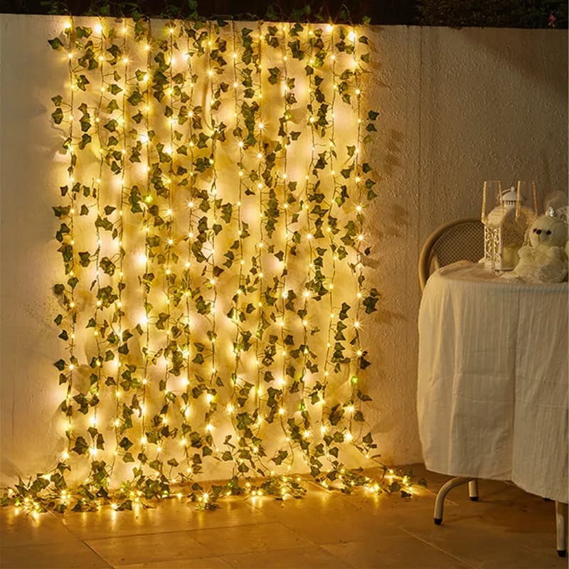 Guirxiété lumineuse verte pour sapin de Noël, fleur, cuir chevelu, vigne artificielle, lumières dégr