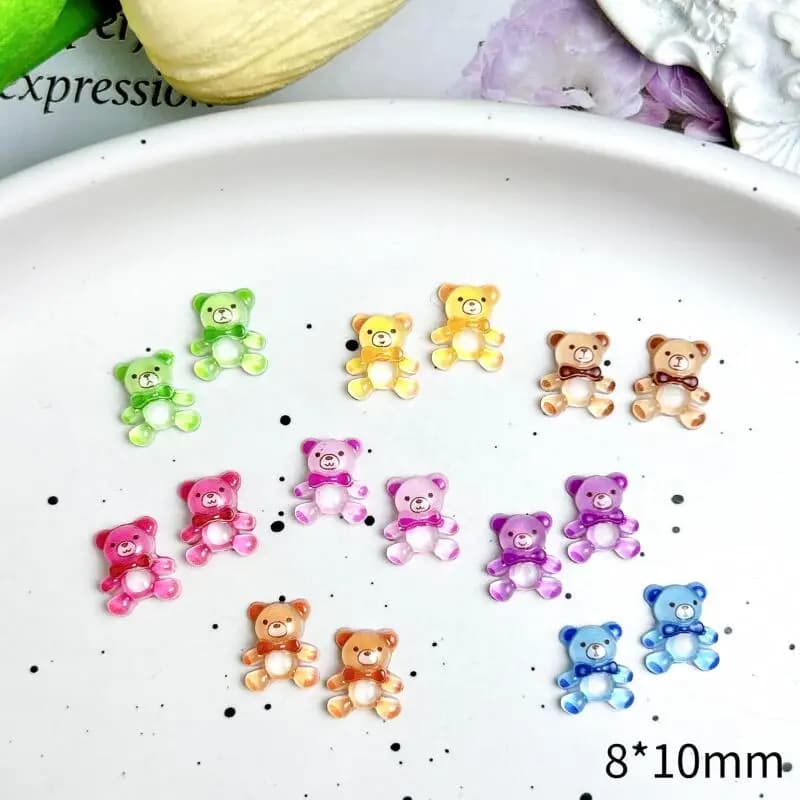 Ours en résine colorés, 30 pièces, breloques pour ongles, translucides, mignons, décorations pour Na