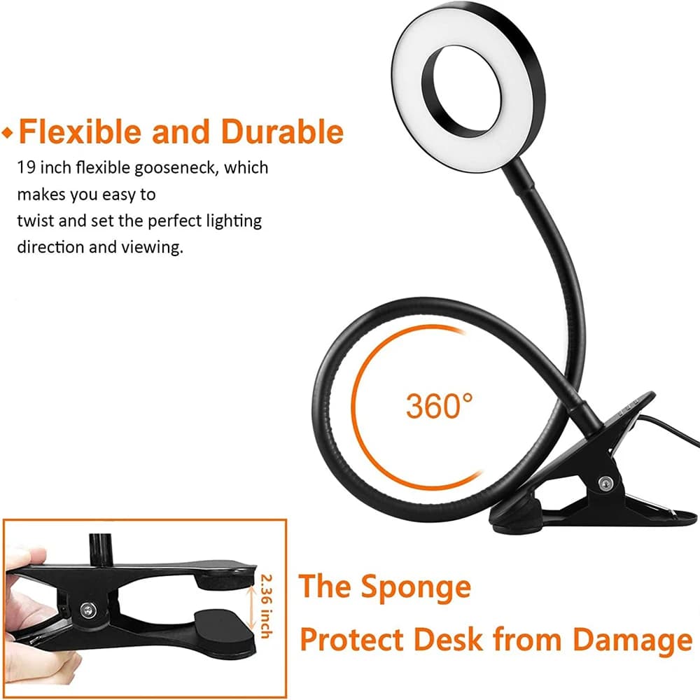 Lampe de bureau à clipser 48 LED 360 ° Lampe de Table de lecture à col de cygne Flexible, pince USB 