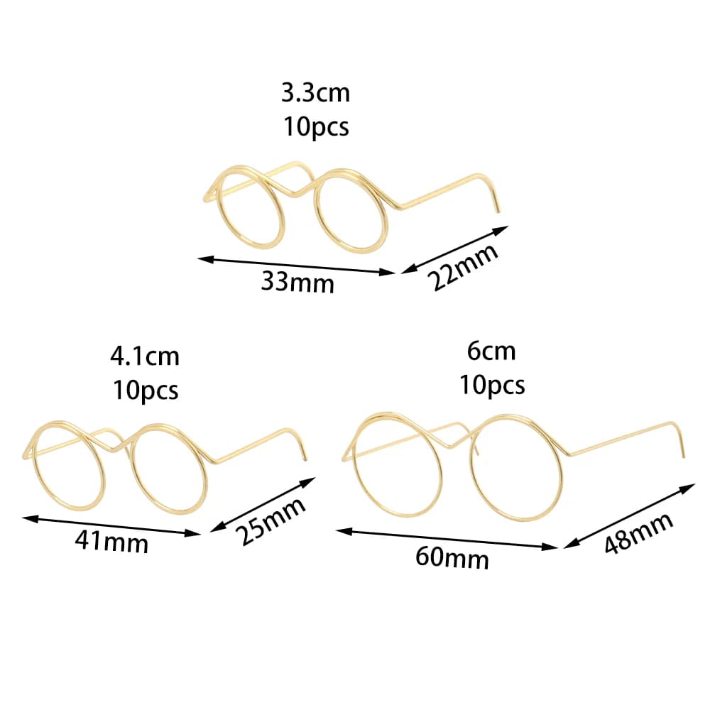 Lunettes de poupée rétro, monture ronde en métal, sans lentilles, jouet Miniature, accessoires d'hab