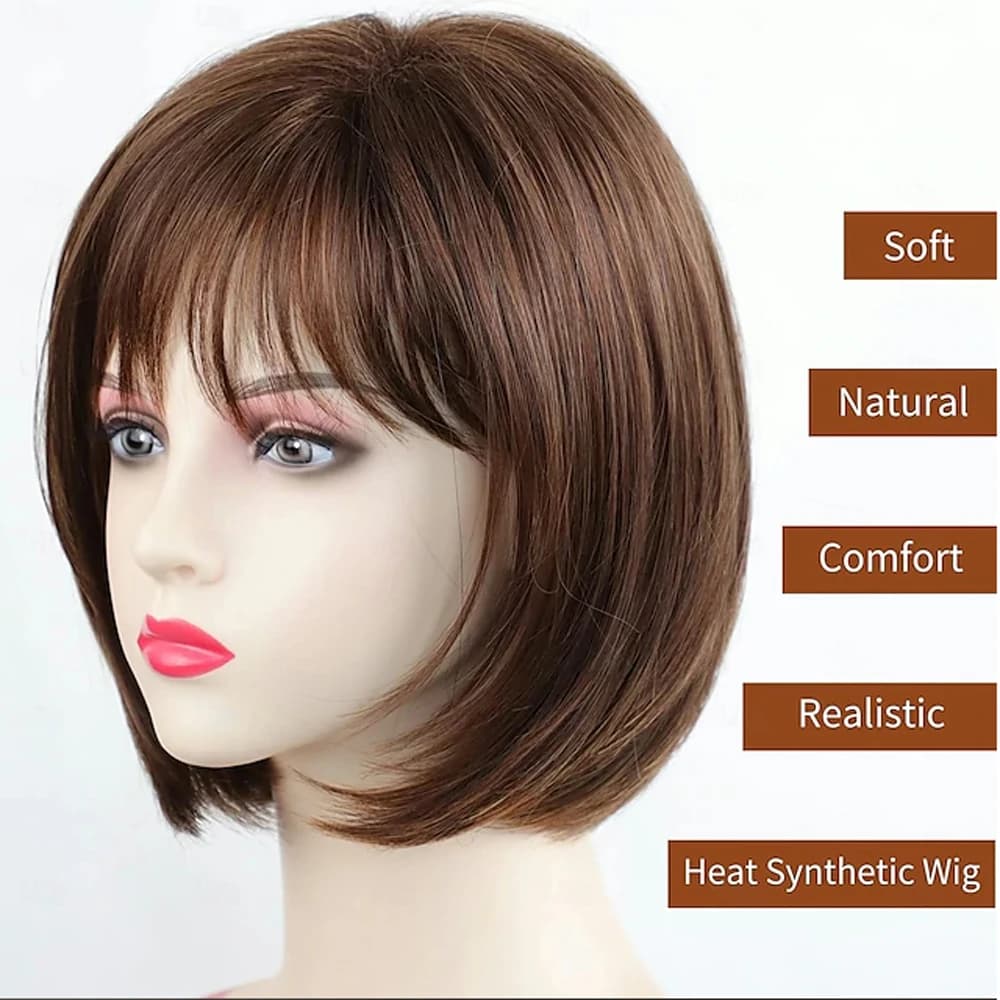 HAIRJOY – perruque Bob synthétique courte brune avec frange pour femmes, perruque de fête quotidienn