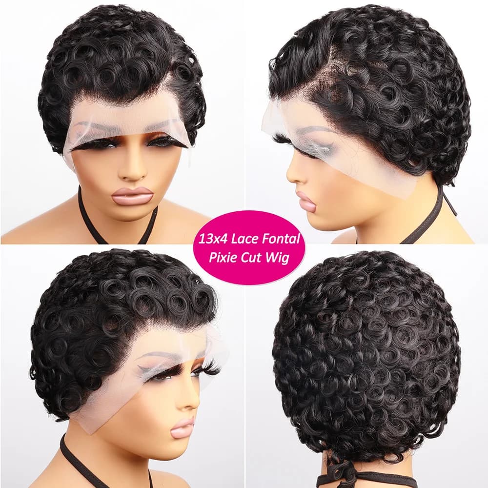 Perruque Lace Front Wig Body Wave 13x4 HD, cheveux naturels, coupe Pixie, sans colle, 100% cheveux h