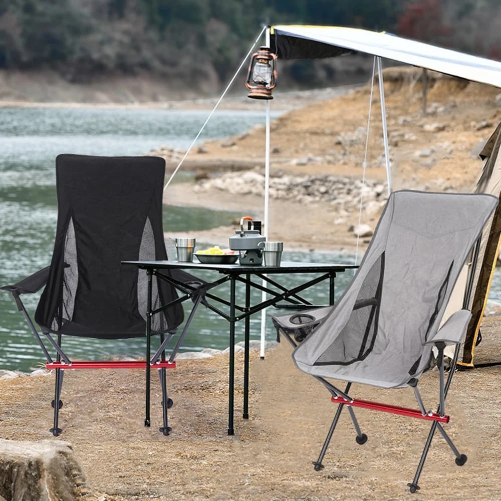 Chaise pliante avec accoudoir, chaises de Camping en aluminium avec couvercle de tasse, chaise pliab