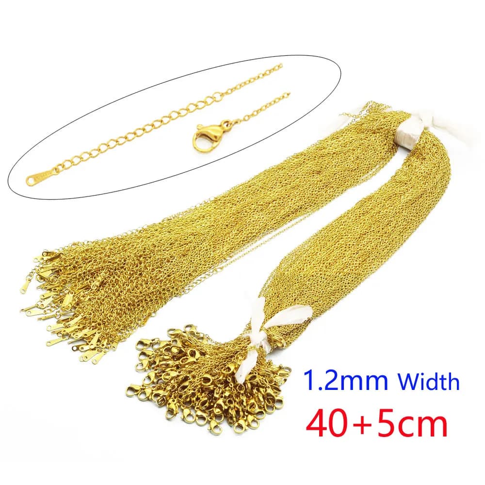 100 pcs/Lot en vrac en gros 304 en acier inoxydable lien de câble Rolo chaîne collier couleur or 45-