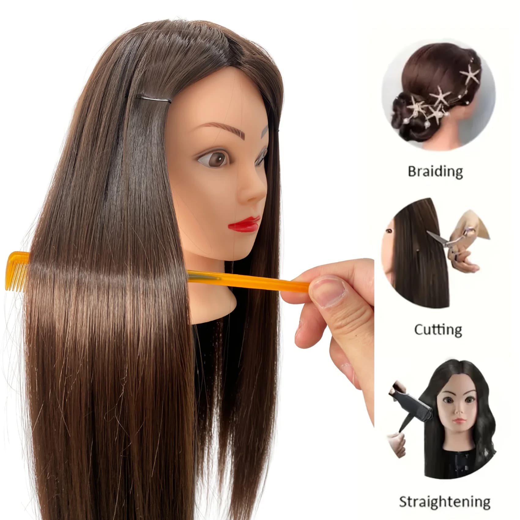 Tête de mannequin femme professionnelle de 26 pouces avec cheveux pour tresser, coiffage et pratique