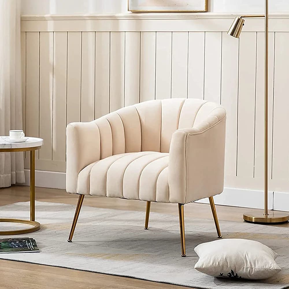 SEYNAR-Fauteuil tonneau moderne Glam en velours, sofa d'appoint crème pour adultes, pour le salon