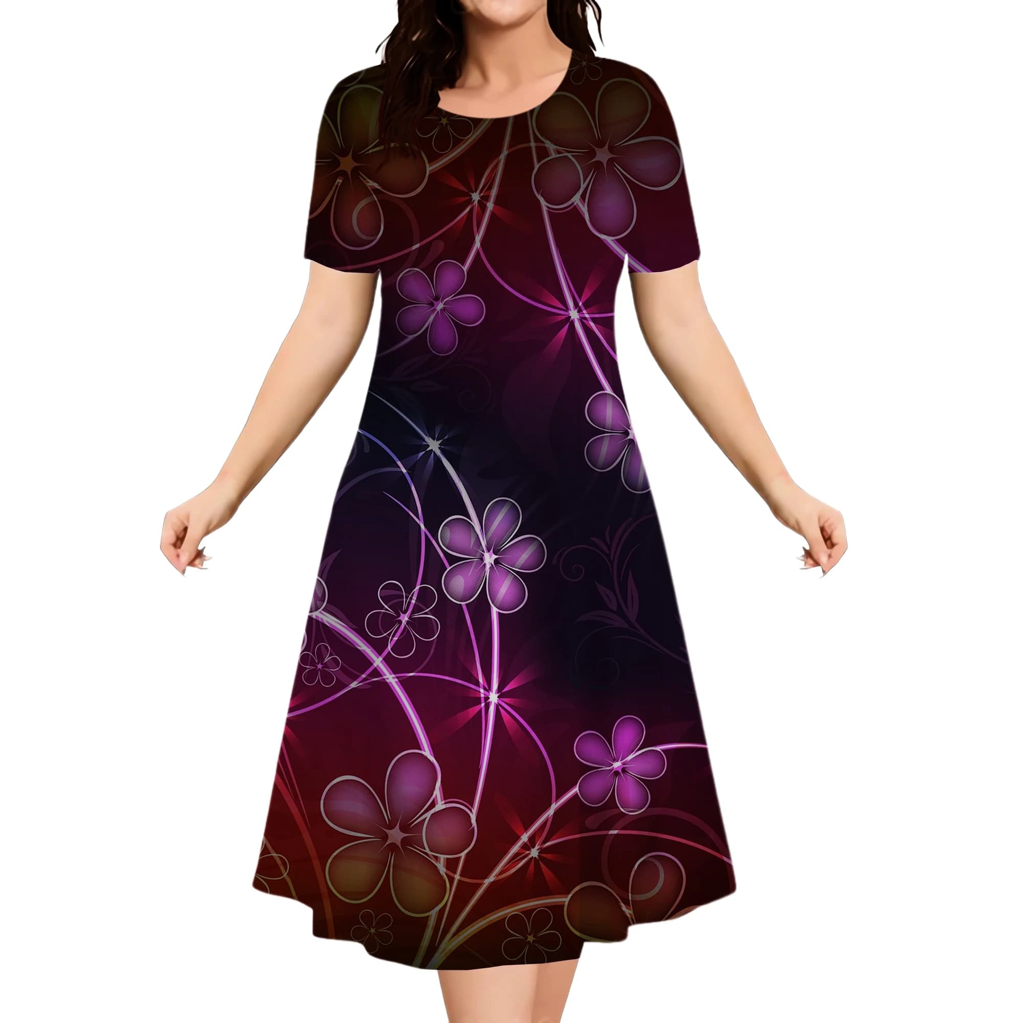 Robe décontractée à manches courtes et col rond pour femmes avec impression 3D, robes élégantes pour