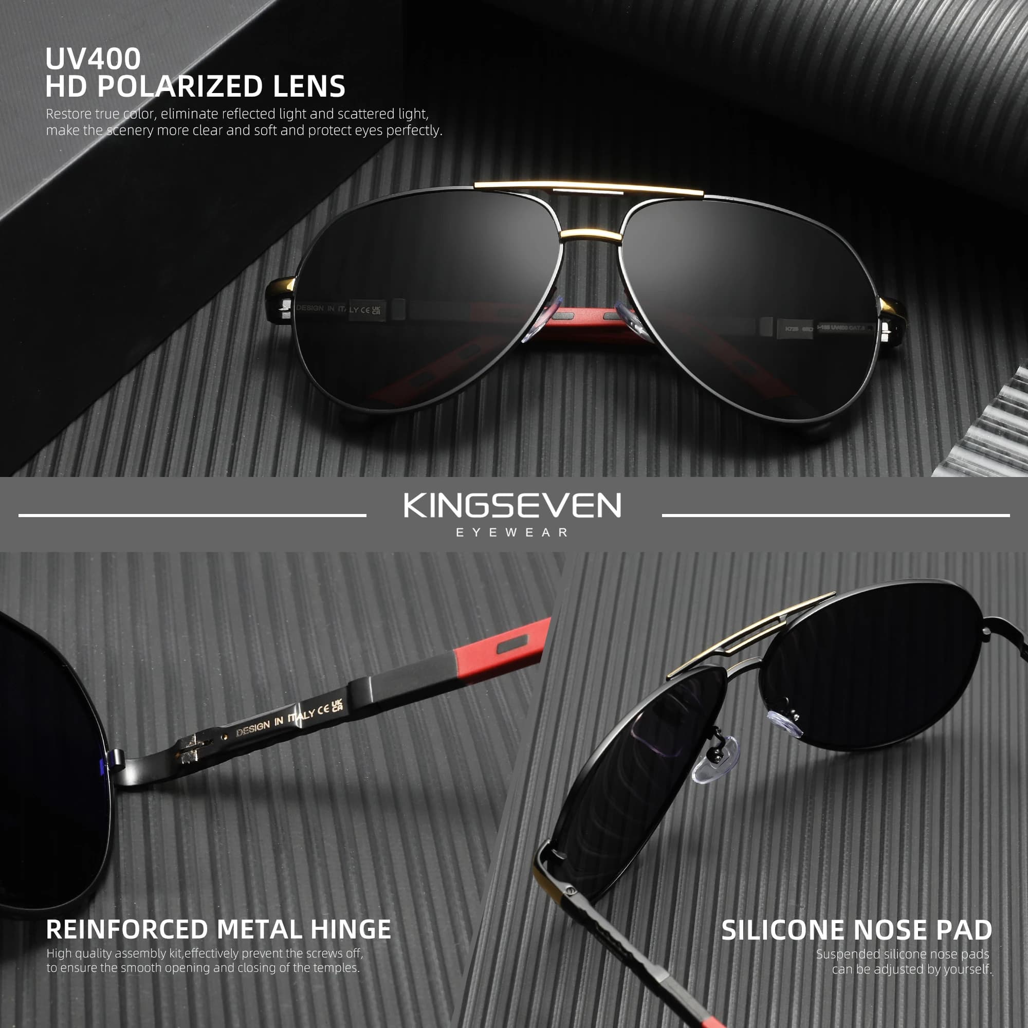 KINGSEVEN Original classique pilote hommes lunettes de soleil polarisées UV400 luxe rétro conduite l