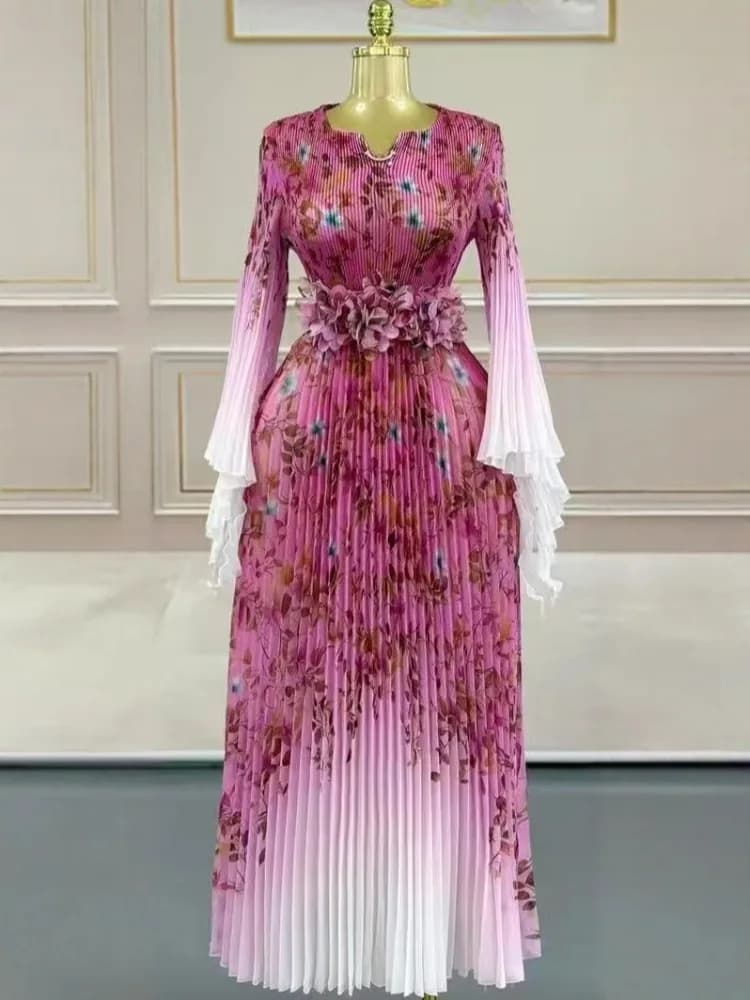 Miyake 2025 robe africaine élégante robe d'automne nouveau tempérament célébrité taille mode robe lo
