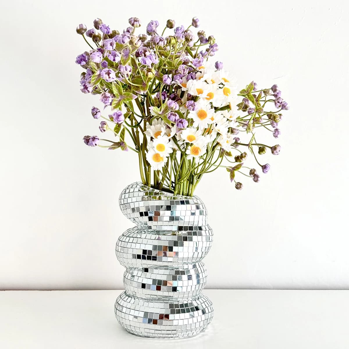 Vase boule Disco spirale, carreaux de verre uniques, bouteille de fleur, jardinière boule Disco, Vas