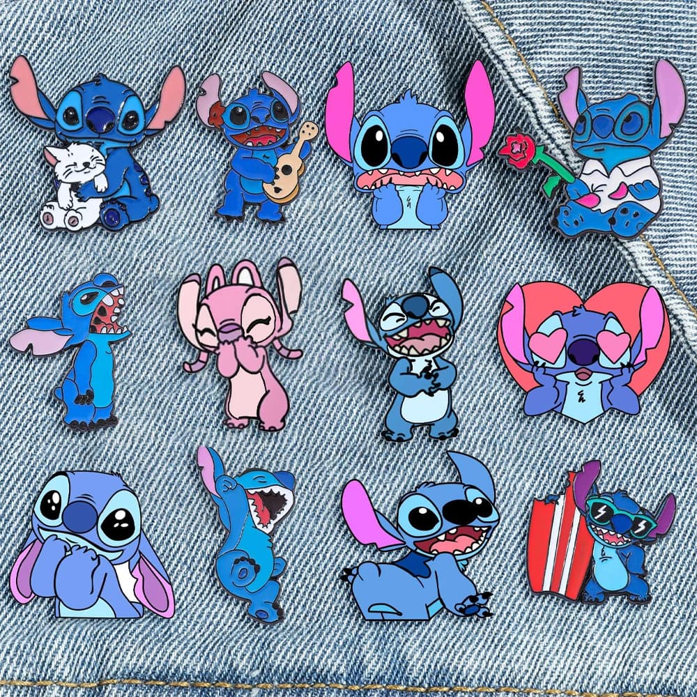 12 Pièces Broches en émail de la série Stitch, mignonnes, créatives et amusantes, badges métalliques