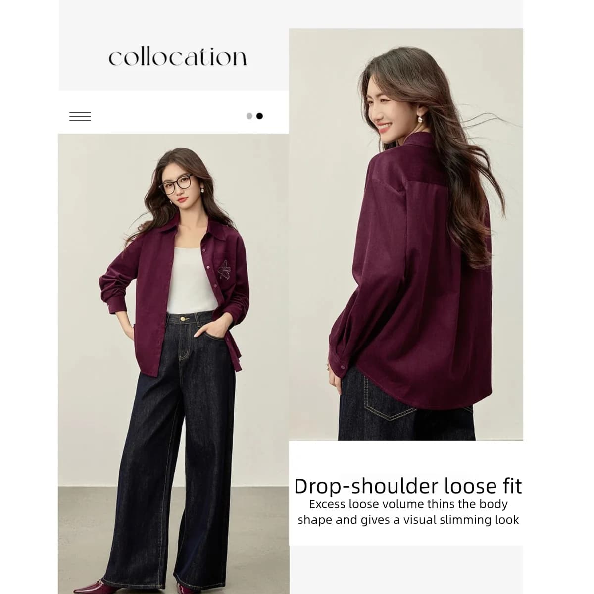 Chemise en velours côtelé de coton SENTUBILA pour femme, collection automne 2026, décontractée, brod
