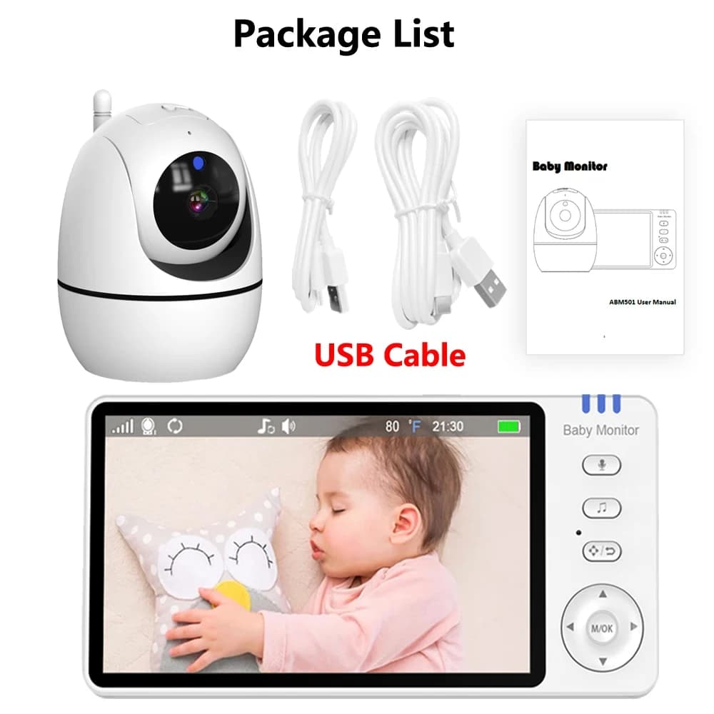 Moniteur vidéo pour bébé de 5 pouces, avec caméra, Zoom PTZ, Protection de sécurité, caméras de Surv