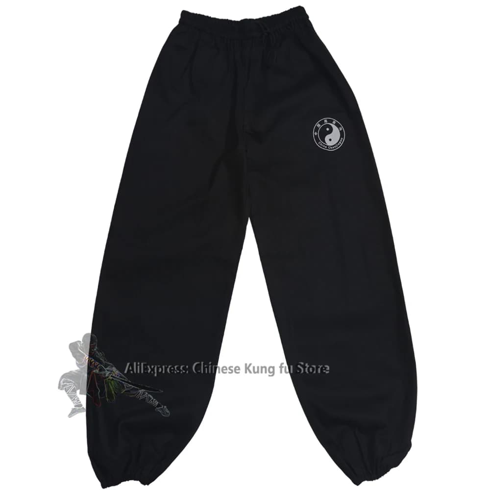 Pantalon en sergé de coton noir Chenjiagou pour Tai Chi, Kung Fu, Wushu, arts martiaux, Wing Chun, Q