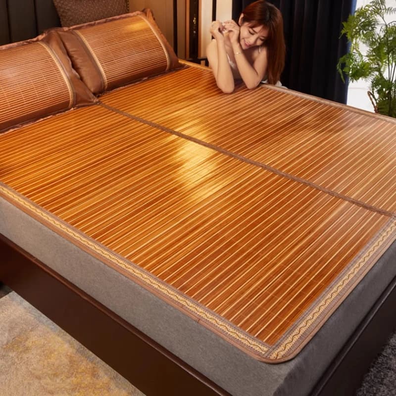 Tapis d'été en bambou, en paille réversible, double face, en rotin, à l'ancienne, lit simple, pliabl
