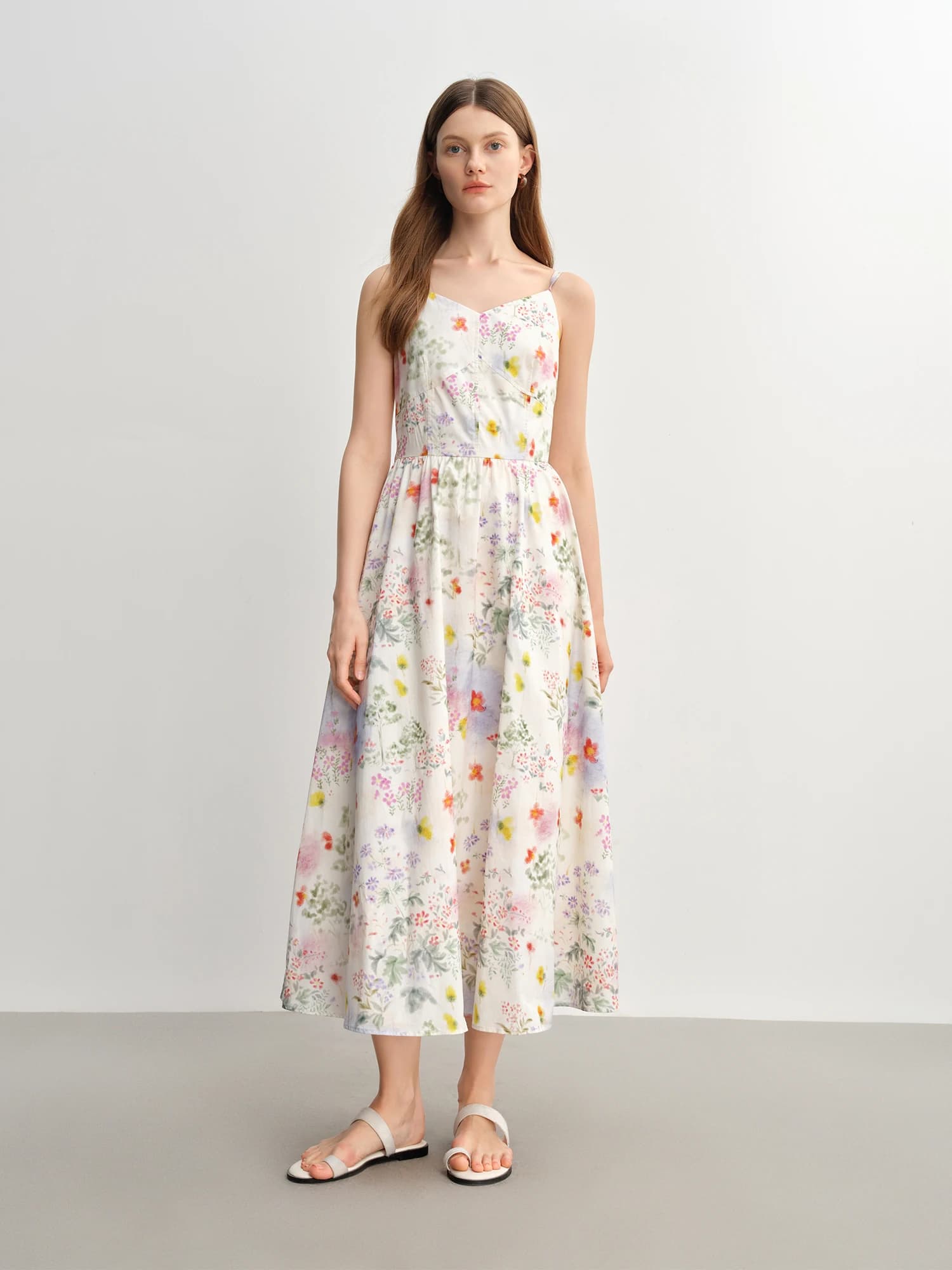 DUSHU 2025 Robe d'été à bretelles florales pour femme - Silhouette amincissante de style resort Midi